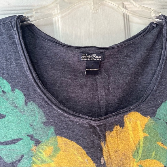 Lucky Brand Charcoal Tee with Yellow and Green Floral Design - Picture 3 of 4